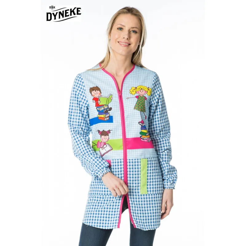 BATA DE MAESTRA AZUL ESTAMPADO DE LIBROS  TALLA SSG