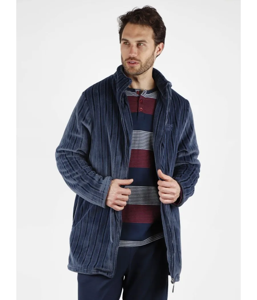 Bata hombre invierno ANTONIO MIRÓ Night azul Jacquard coralina cremallera bolsillos