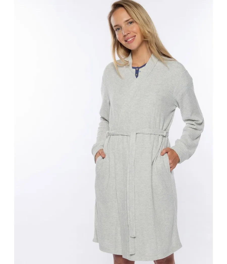 Bata punto mujer Muydemi gris claro cinturón