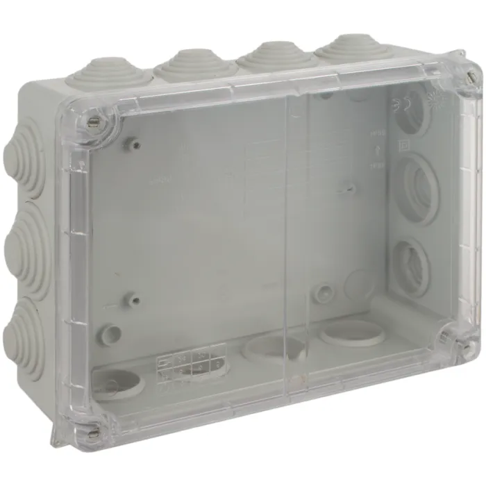 Caja estanca de conexión 220 x 170 x 80 mm con conos Color gris y tapa transparente 230x180x88 mm Solera