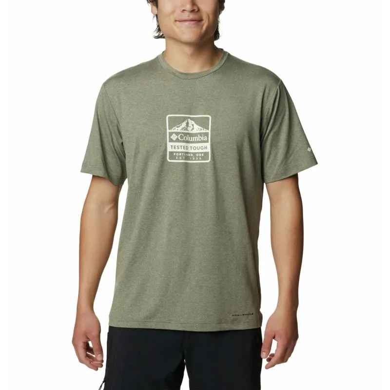 Camiseta Columbia Camiseta Tech TrailFront Graphic SS para hombre (Stone Green Hth)