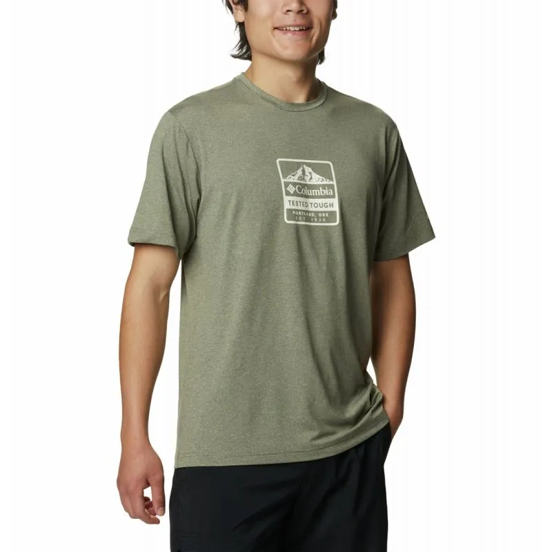 Camiseta Columbia Camiseta Tech TrailFront Graphic SS para hombre (Stone Green Hth)