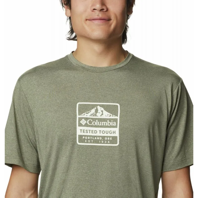 Camiseta Columbia Camiseta Tech TrailFront Graphic SS para hombre (Stone Green Hth)