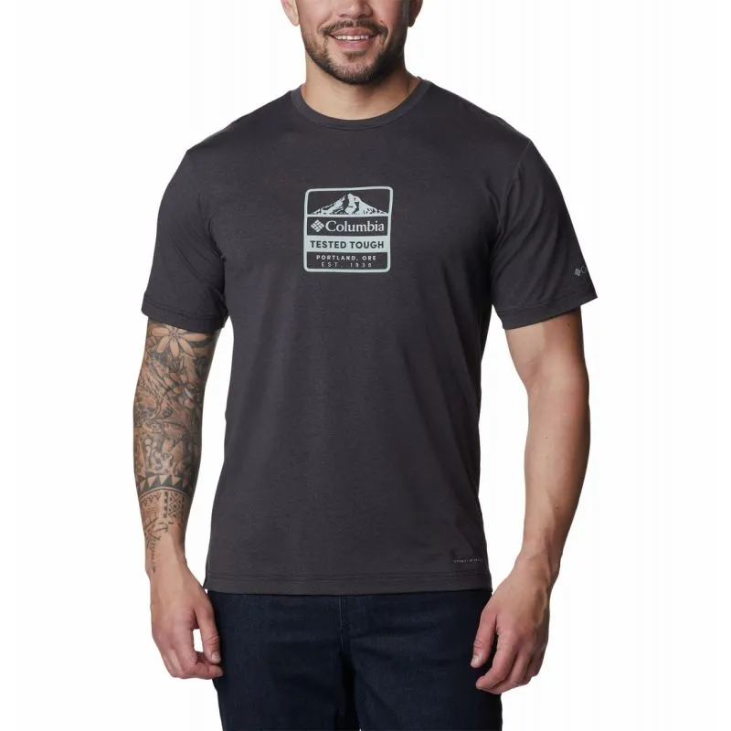 Camiseta Columbia Men's Tech TrailFront Graphic SS Tee (Black Hthr, Tes)
