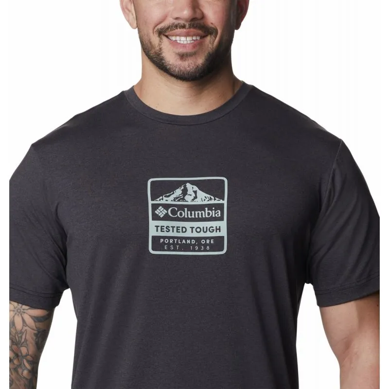 Camiseta Columbia Men's Tech TrailFront Graphic SS Tee (Black Hthr, Tes)