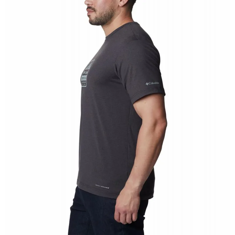 Camiseta Columbia Men's Tech TrailFront Graphic SS Tee (Black Hthr, Tes)