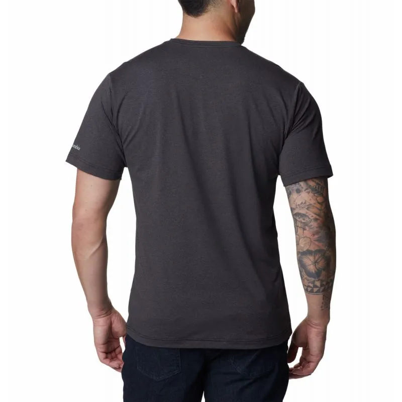 Camiseta Columbia Men's Tech TrailFront Graphic SS Tee (Black Hthr, Tes)