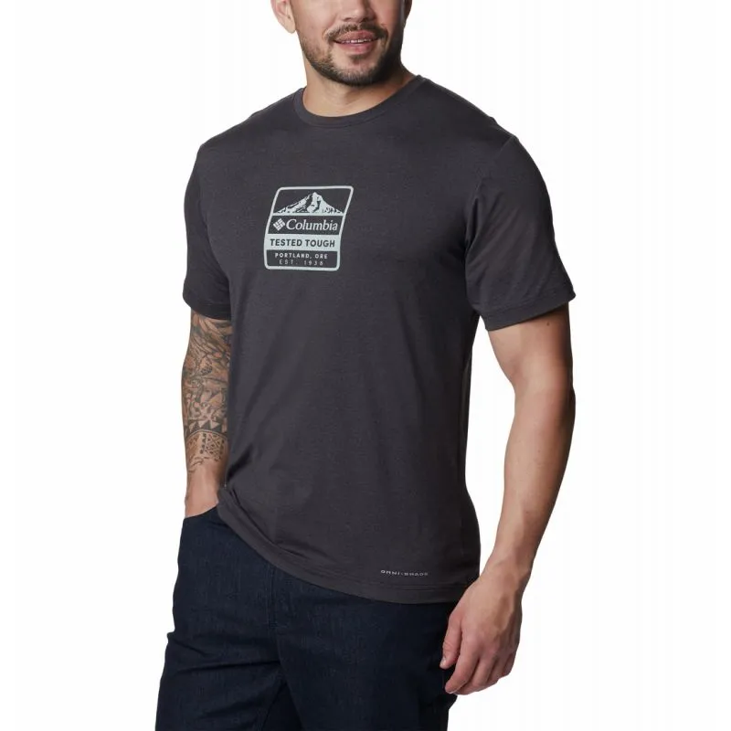 Camiseta Columbia Men's Tech TrailFront Graphic SS Tee (Black Hthr, Tes)