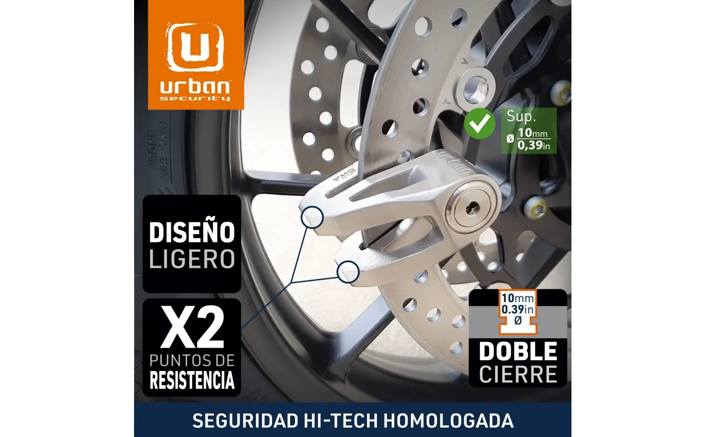 CANDADO URBAN HITECH DISC LOCK ø10MM SRA INOX STEEL |UR210S|