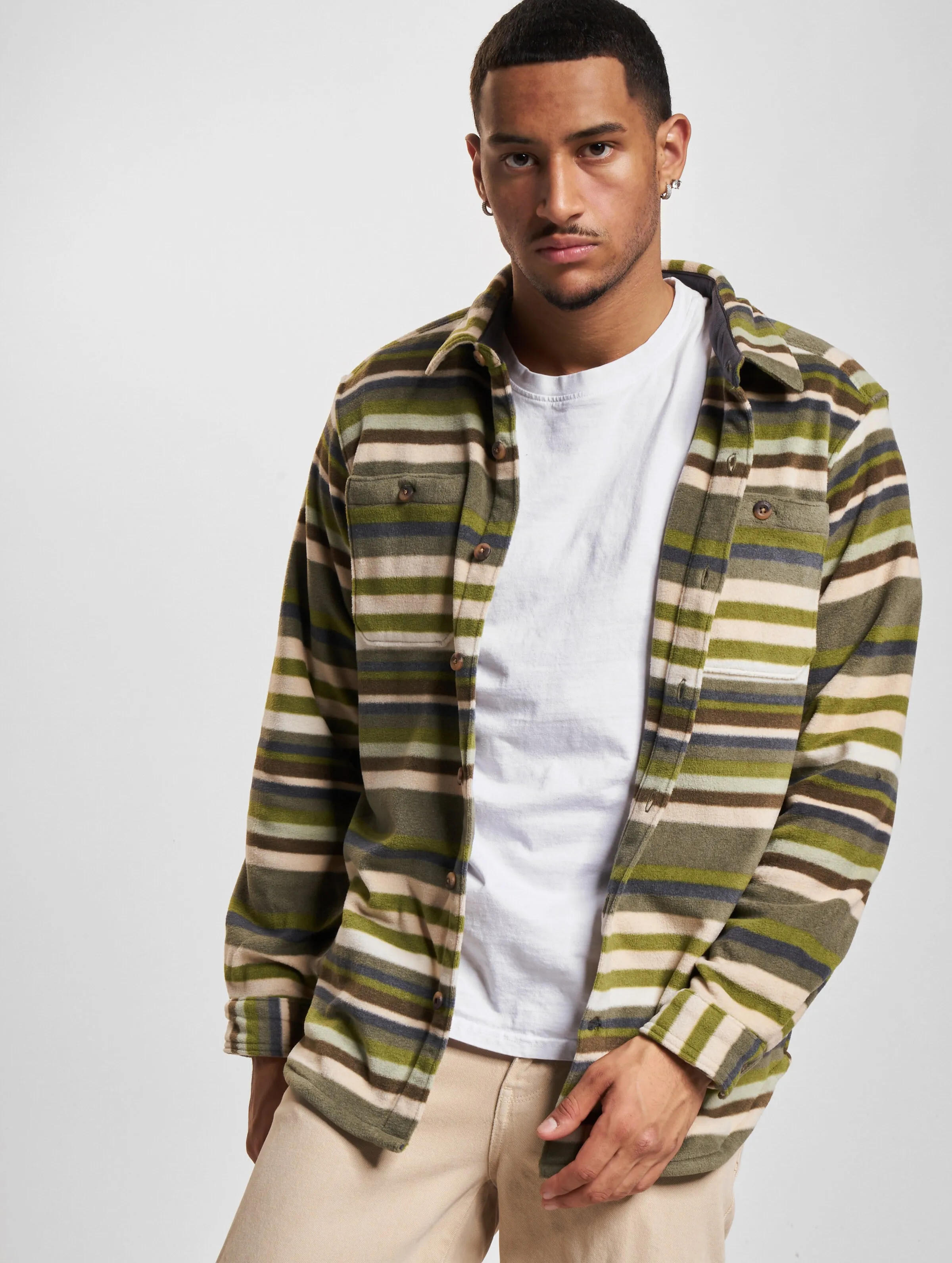 Columbia Columbia Flare Gun Fleece Over Shirt Stone Green Surfcrest Stripe
