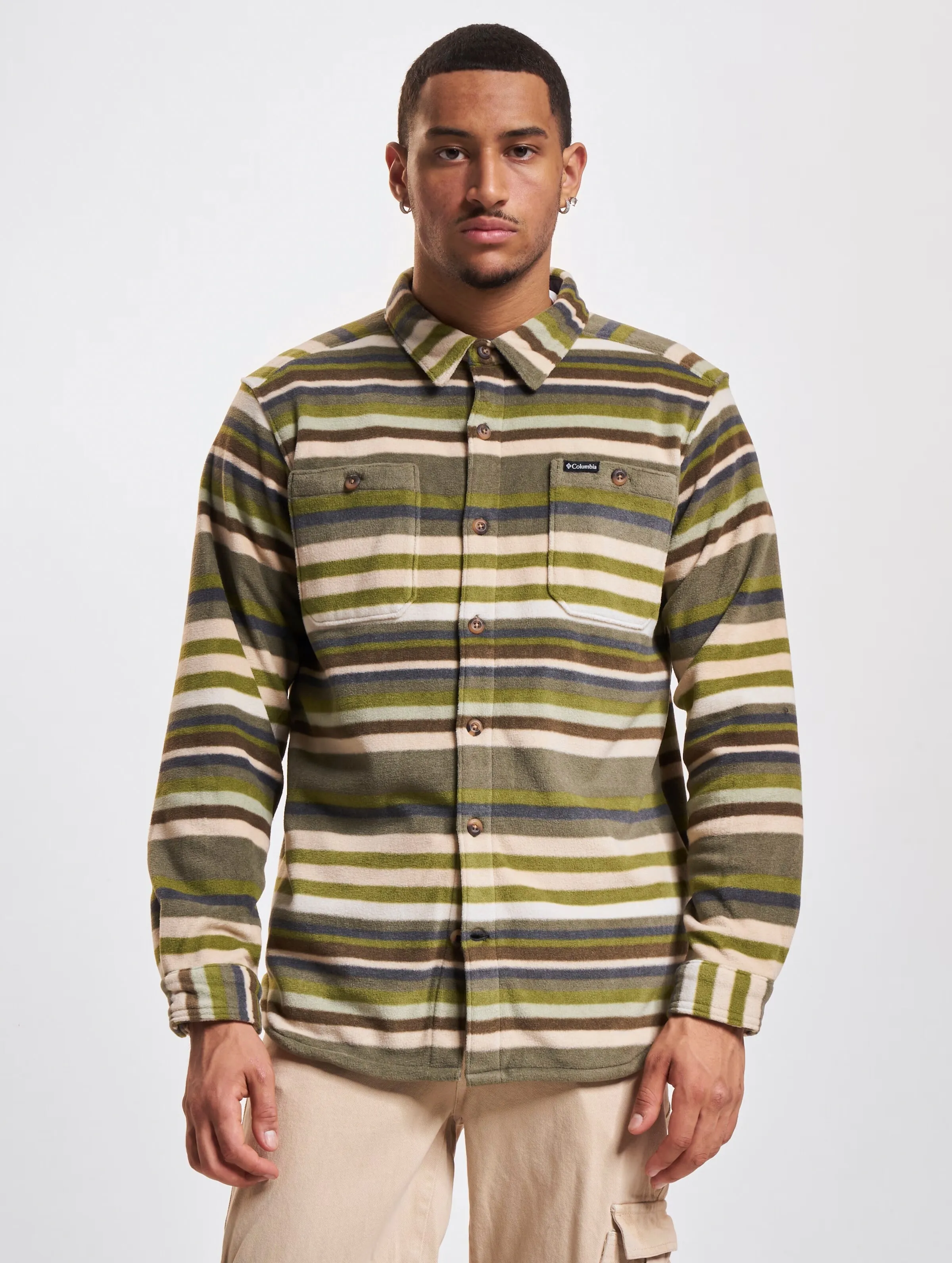 Columbia Columbia Flare Gun Fleece Over Shirt Stone Green Surfcrest Stripe