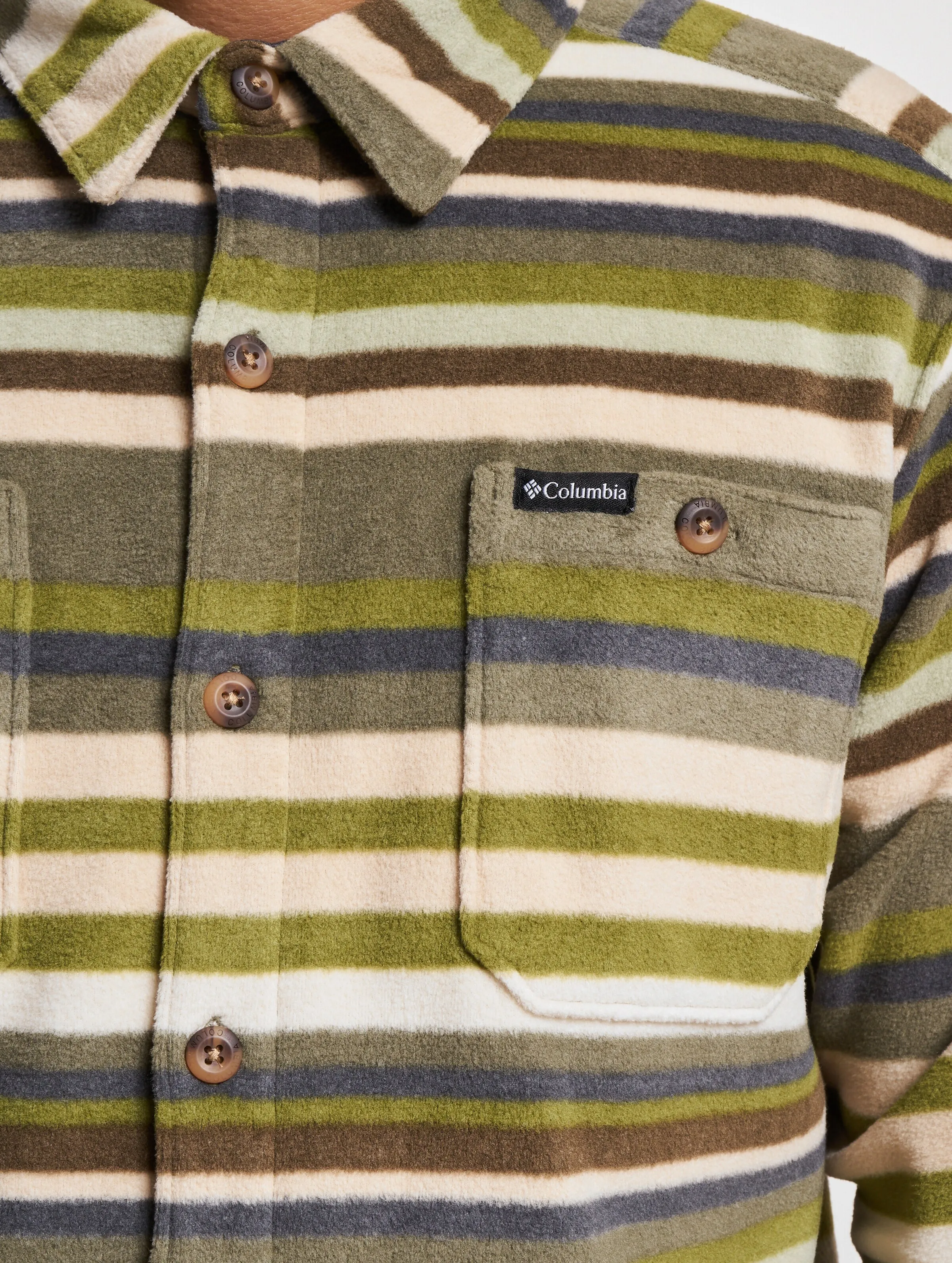 Columbia Columbia Flare Gun Fleece Over Shirt Stone Green Surfcrest Stripe