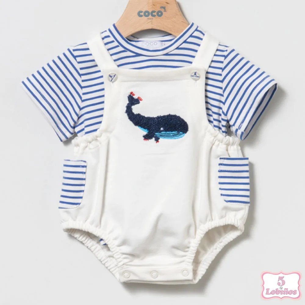 CONJUNTO BEBÉ NIÑO RAYAS AZUL PETO Coco Acqua