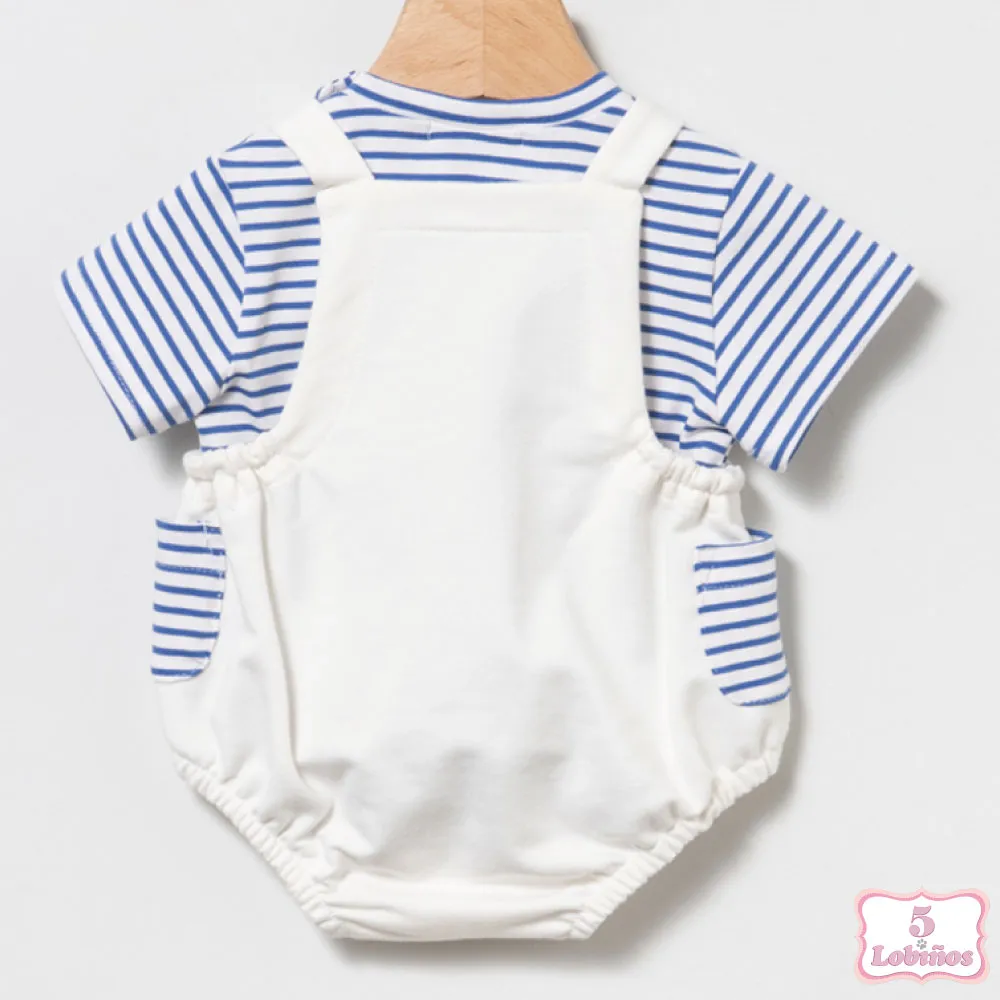 CONJUNTO BEBÉ NIÑO RAYAS AZUL PETO Coco Acqua