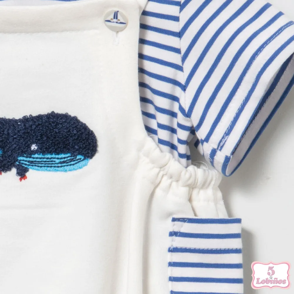 CONJUNTO BEBÉ NIÑO RAYAS AZUL PETO Coco Acqua