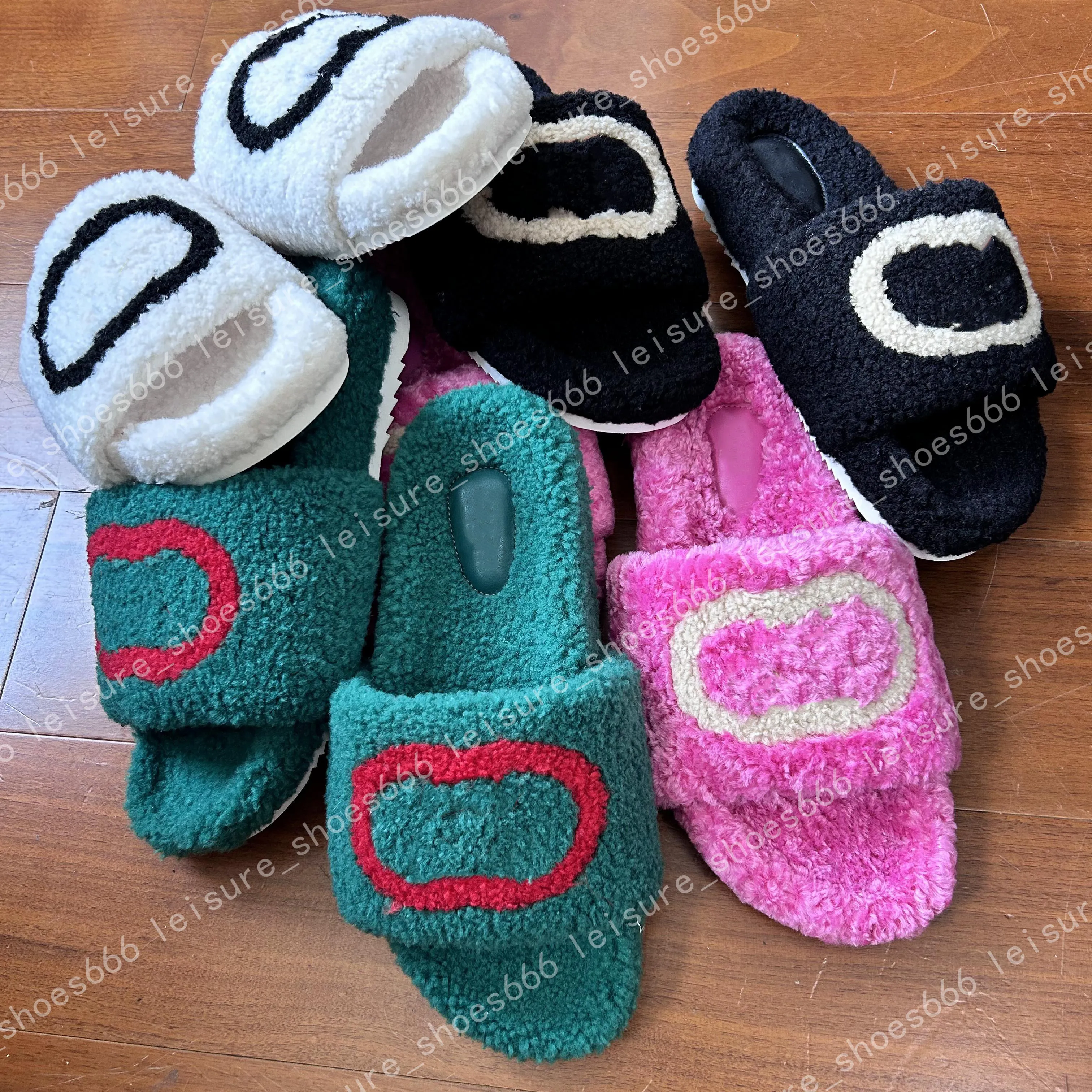 Diseñador Luxury Flat Comfort Slippers Lool Mujeres Sandalias peludas esponjosas Toboganes