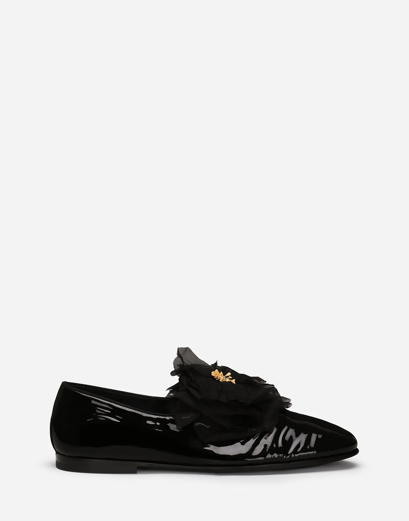 Dolce & Gabbana Patent Leather Slippers With Flower Applique