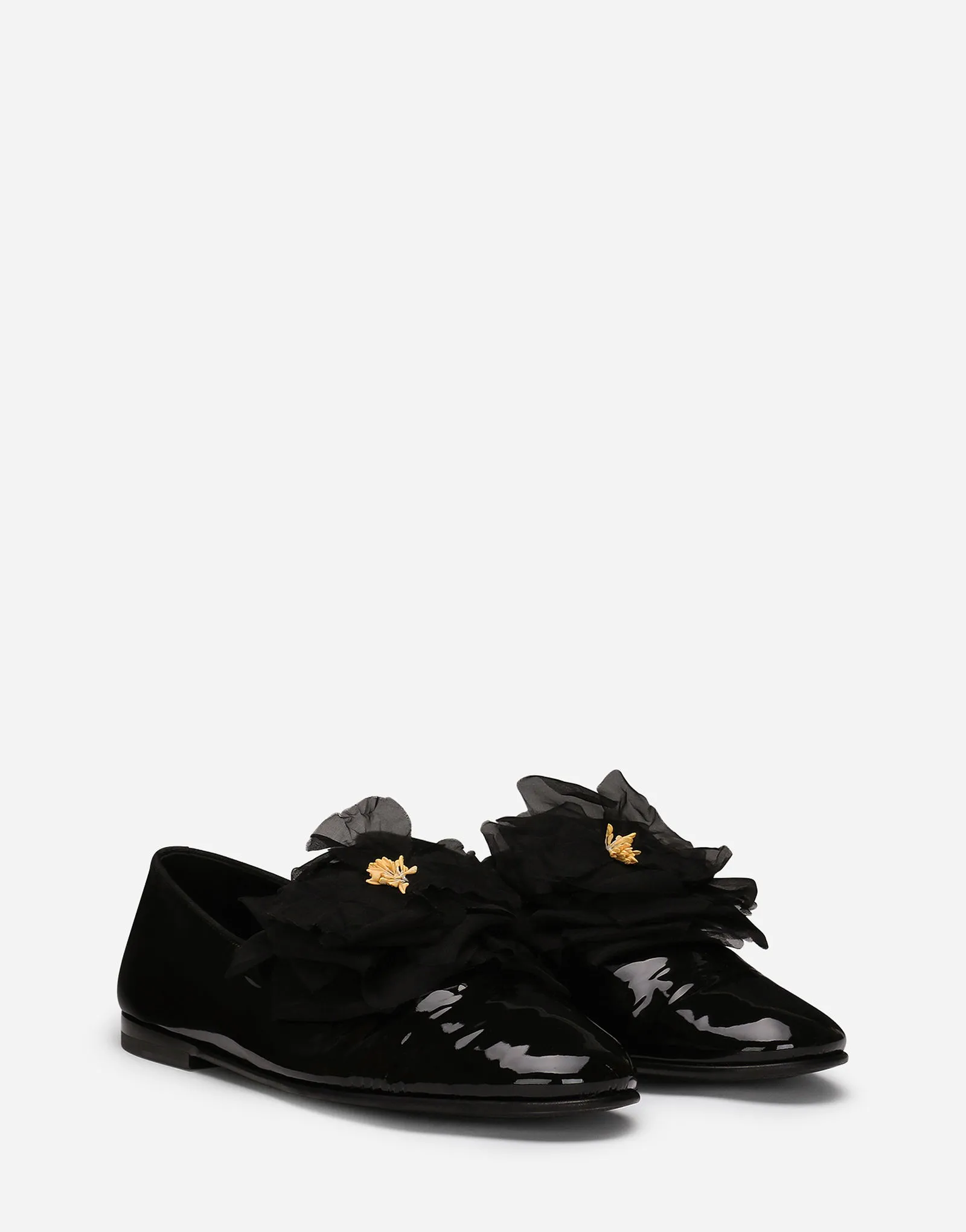 Dolce & Gabbana Patent Leather Slippers With Flower Applique