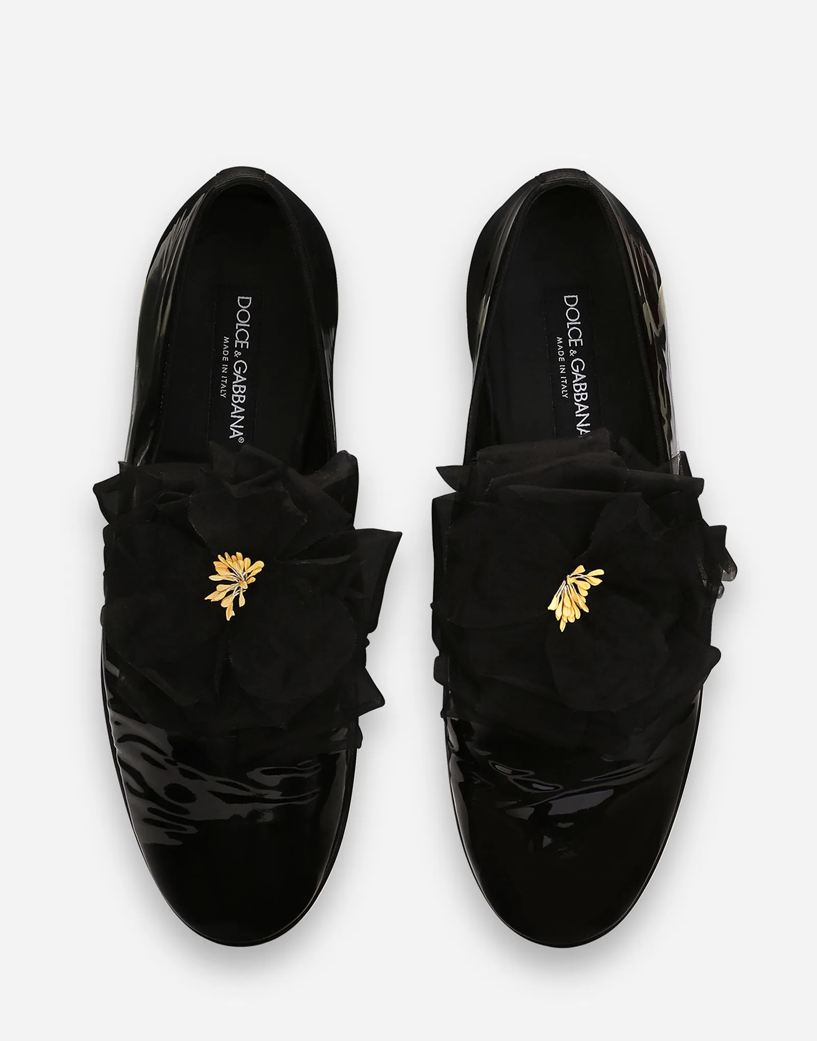 Dolce & Gabbana Patent Leather Slippers With Flower Applique