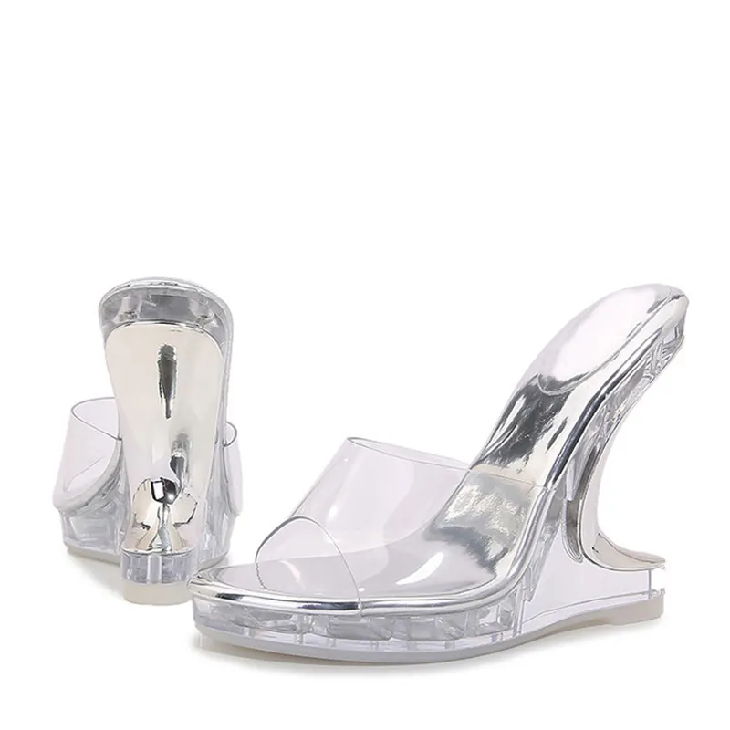 Liyke Fashion Chic Strange Wellips Slippers for Women Clear High High Toel Open Open Pvc Transparent Shoes Platform Sandals