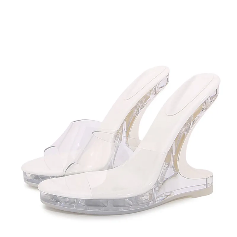 Liyke Fashion Chic Strange Wellips Slippers for Women Clear High High Toel Open Open Pvc Transparent Shoes Platform Sandals