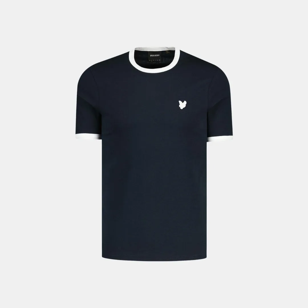 LYLE & SCOTT TONAL RINGER TSHIRT DARK NAVY WHITE