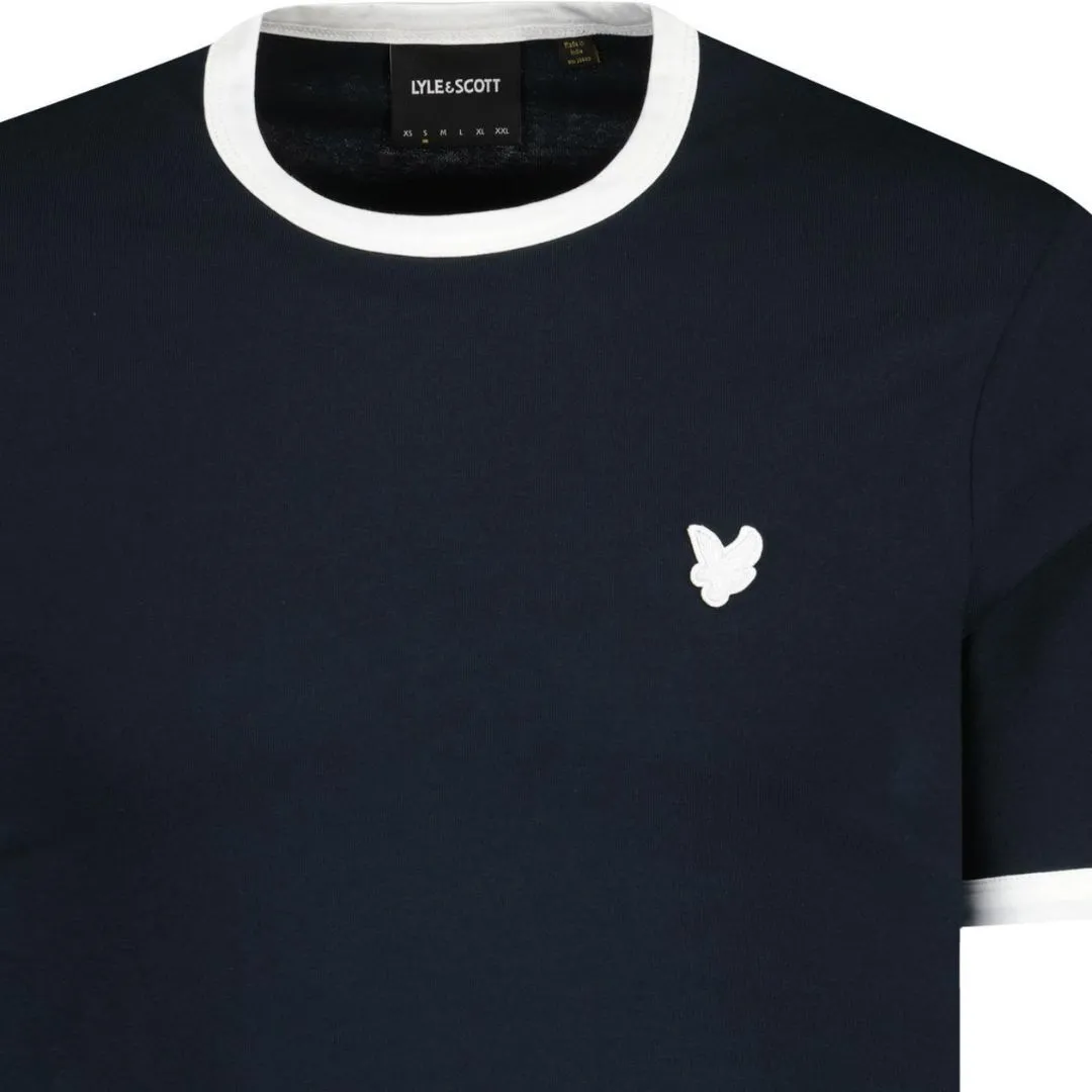 LYLE & SCOTT TONAL RINGER TSHIRT DARK NAVY WHITE