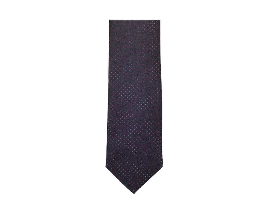 NAVY SILK TIE  RED MICRO DOTS