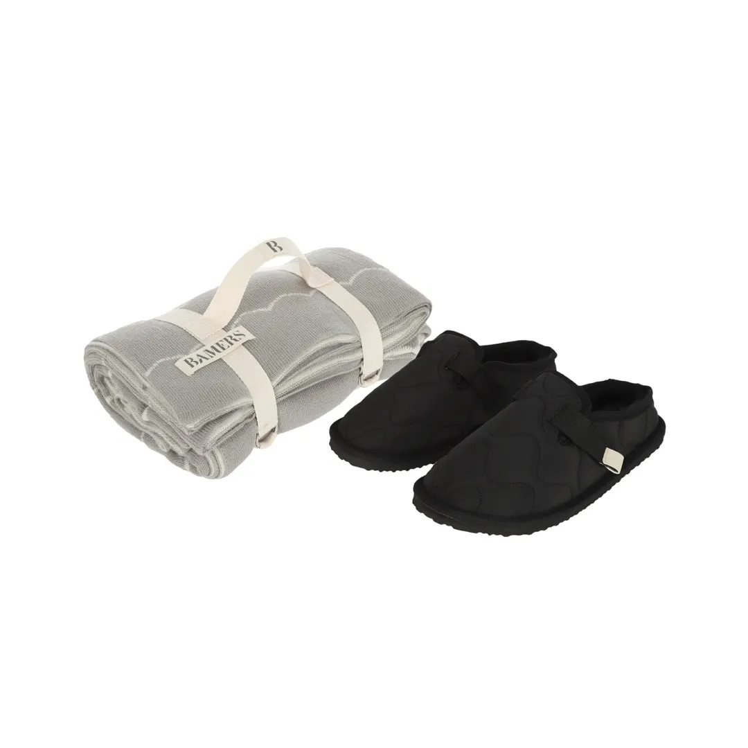 Pack Slipper Puffy Negro + Manta Gris
