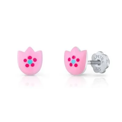 Pendientes Plata Tulipán Rosa