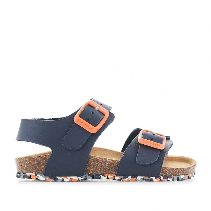 sandalias GARVALIN azules oscuro con hebilla naranja