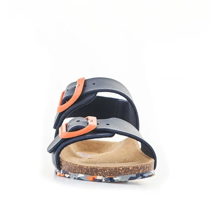 sandalias GARVALIN azules oscuro con hebilla naranja