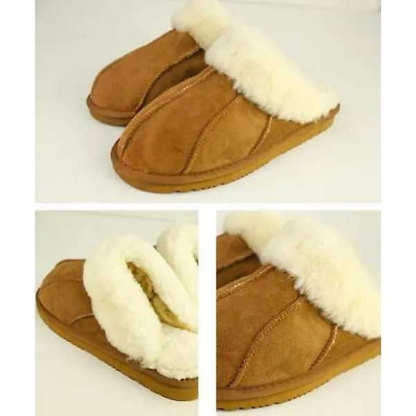 Sheepskin Slippers Brown Slippers Indoor Shoes In Genuine Sheepskin: 3637