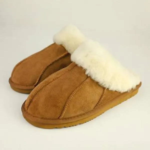 Sheepskin Slippers Brown Slippers Indoor Shoes In Genuine Sheepskin: 3637