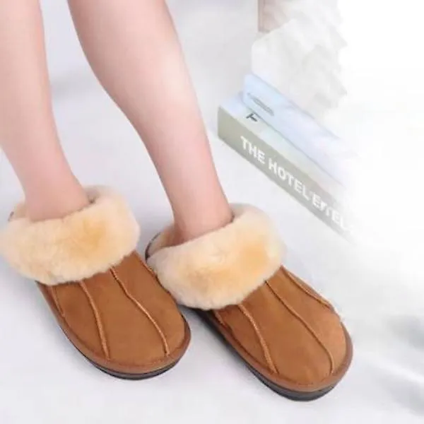 Sheepskin Slippers Brown Slippers Indoor Shoes In Genuine Sheepskin: 3637