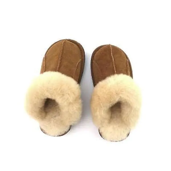 Sheepskin Slippers Brown Slippers Indoor Shoes In Genuine Sheepskin: 3637