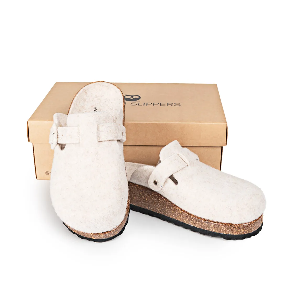 Slippers BIO Fieltro beig con hebilla de ante