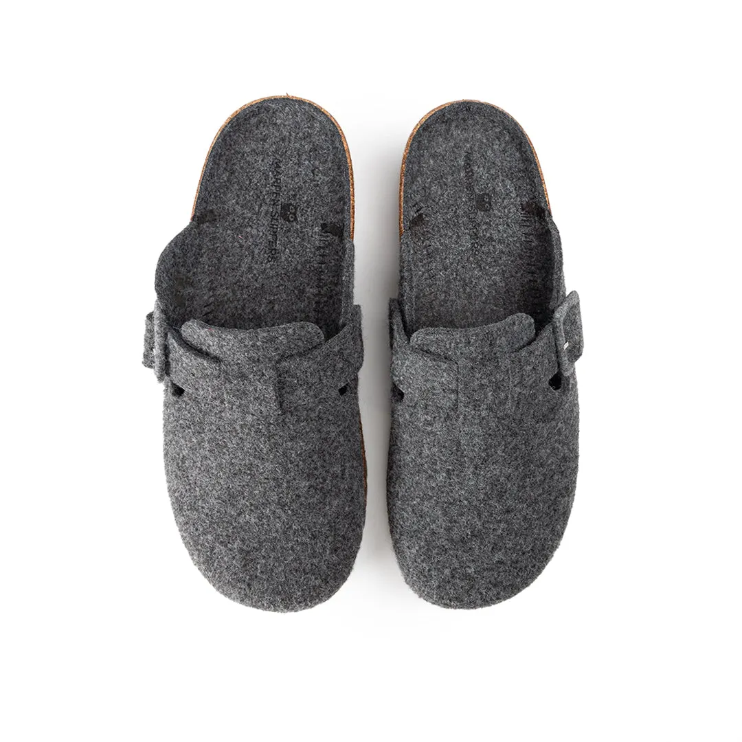 Slippers BIO Fieltro gris antracita con hebilla de ante