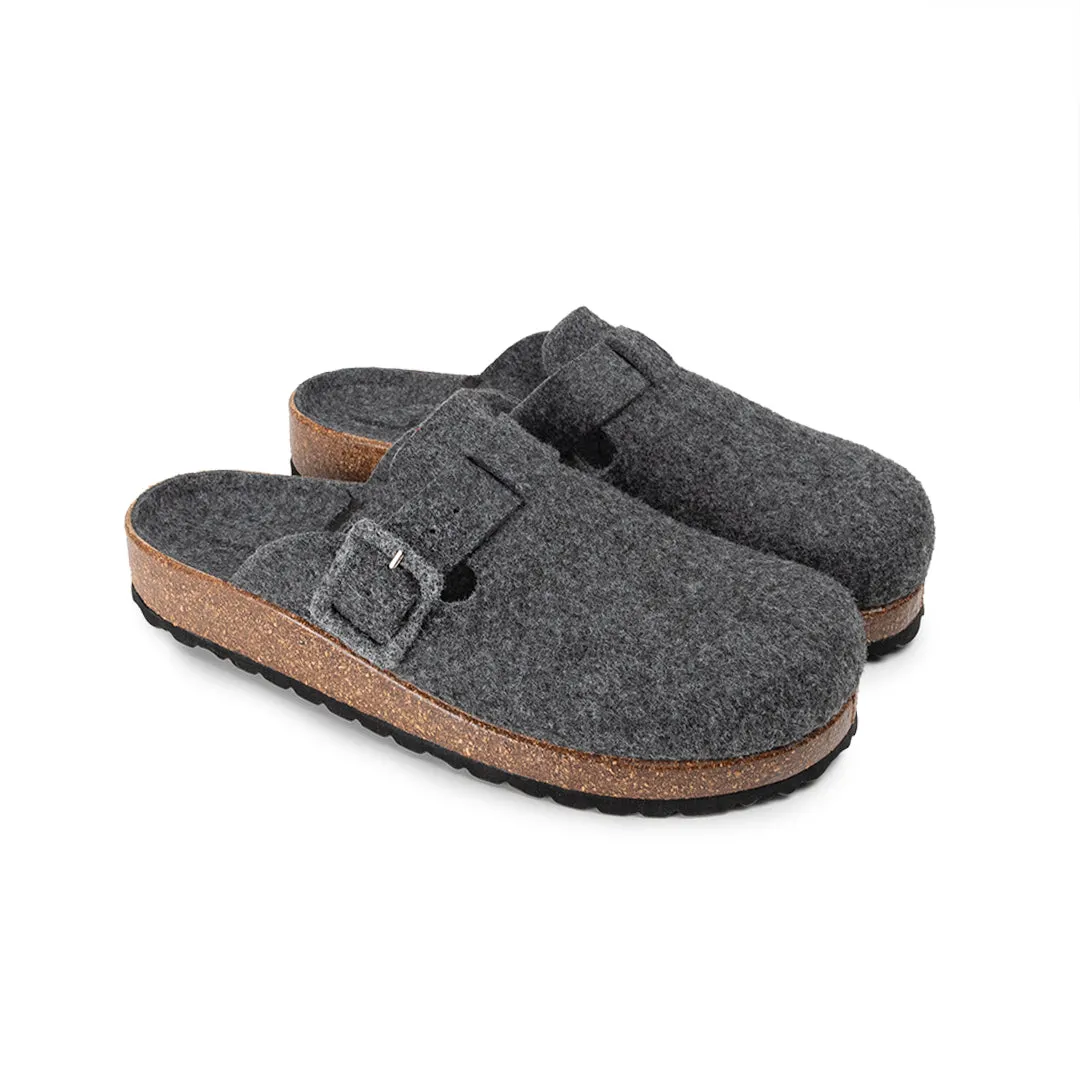 Slippers BIO Fieltro gris antracita con hebilla de ante