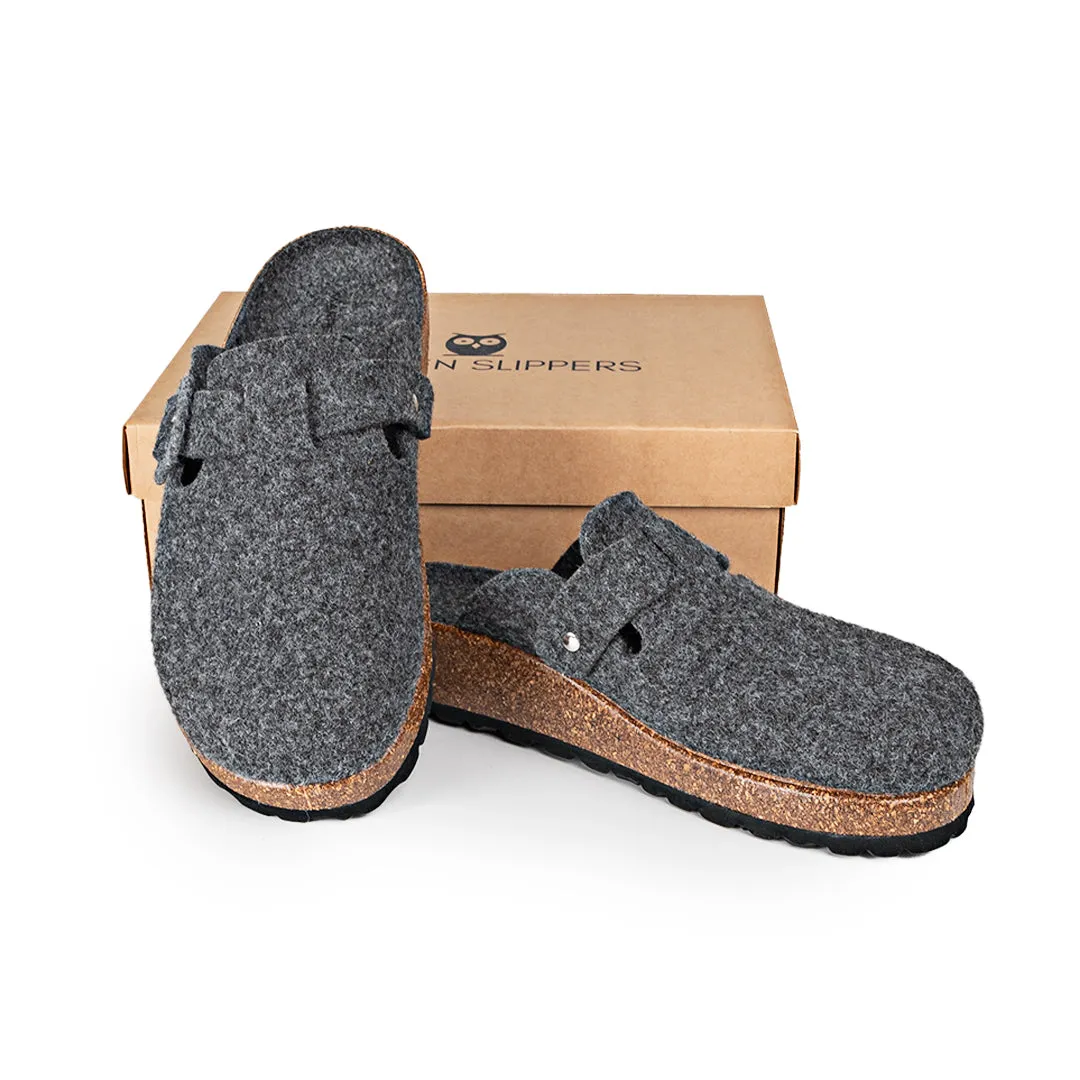 Slippers BIO Fieltro gris antracita con hebilla de ante