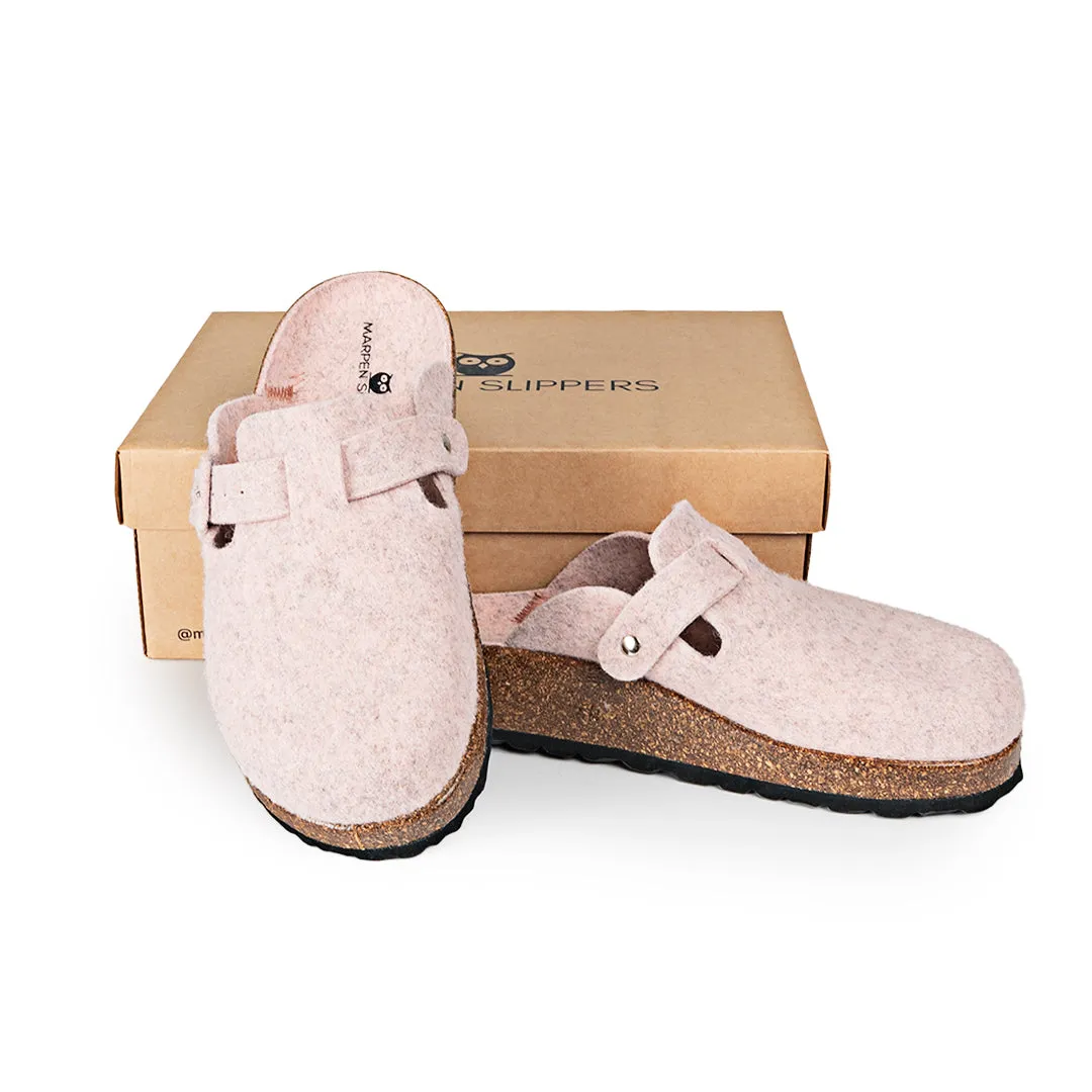 Slippers BIO Fieltro rosa con hebilla de ante