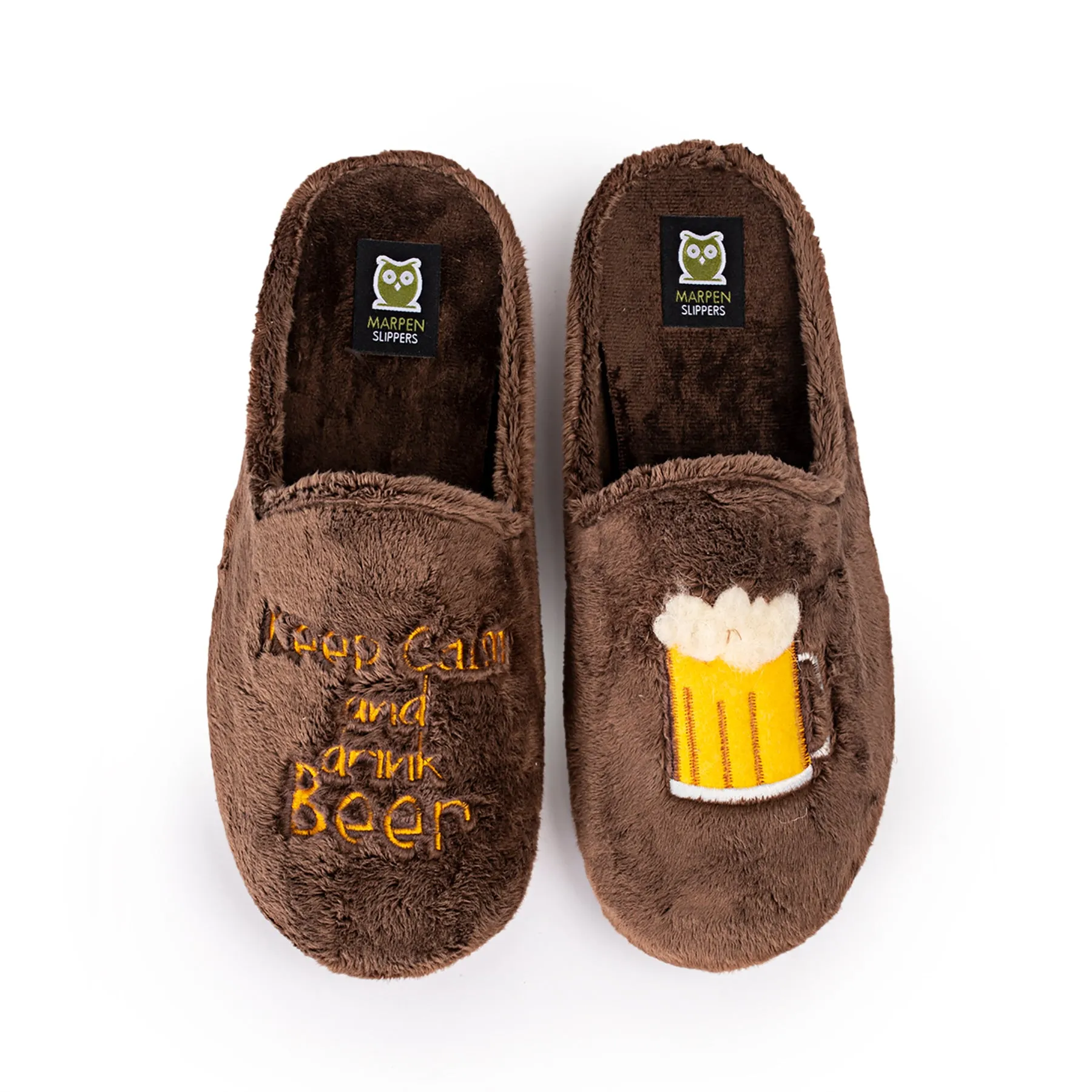 Slippers Keep Calm and Drink Beer Marrón