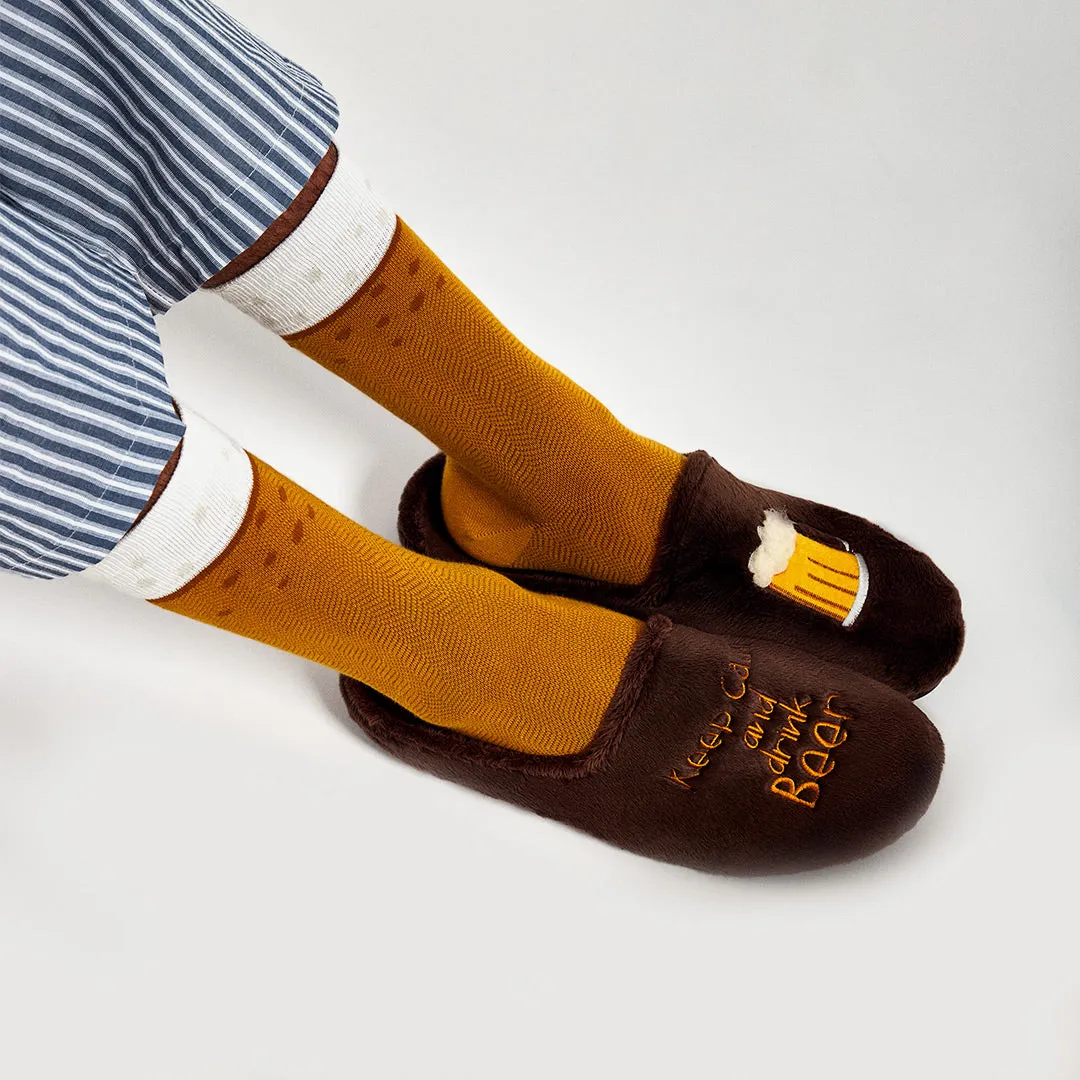 Slippers Keep Calm and Drink Beer Marrón