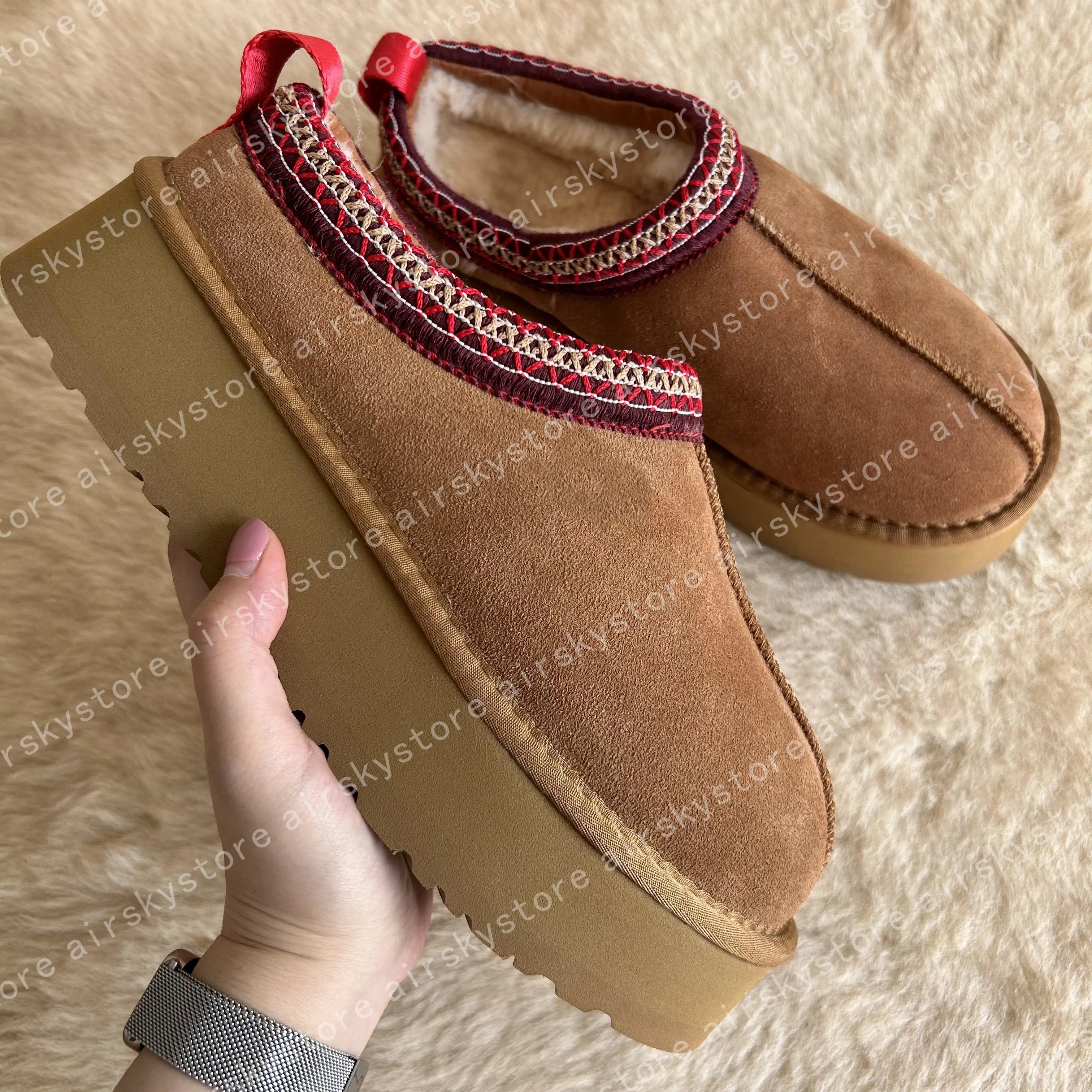 Tasman Tazzman Slippers Tazz Mostaza Semilla de castaño Toboganes de piel de oveja Classic Ultra Plataforma Boot Boot Winter Wom