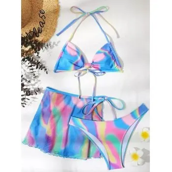 Trajes de baño de tres piezas con efecto tie dye degradado