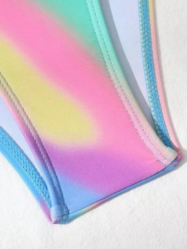 Trajes de baño de tres piezas con efecto tie dye degradado