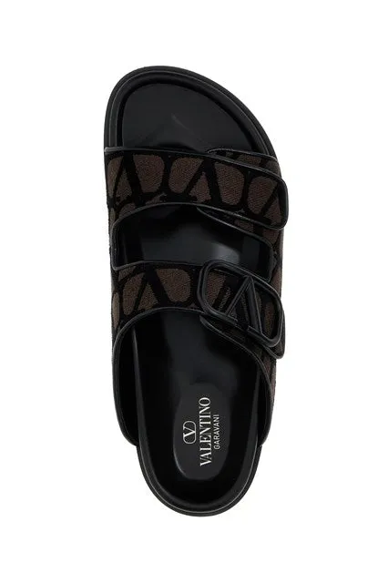 VALENTINO TOILE ICONOGRAPHE VLOGO SLIPPERS BLACKBROWN