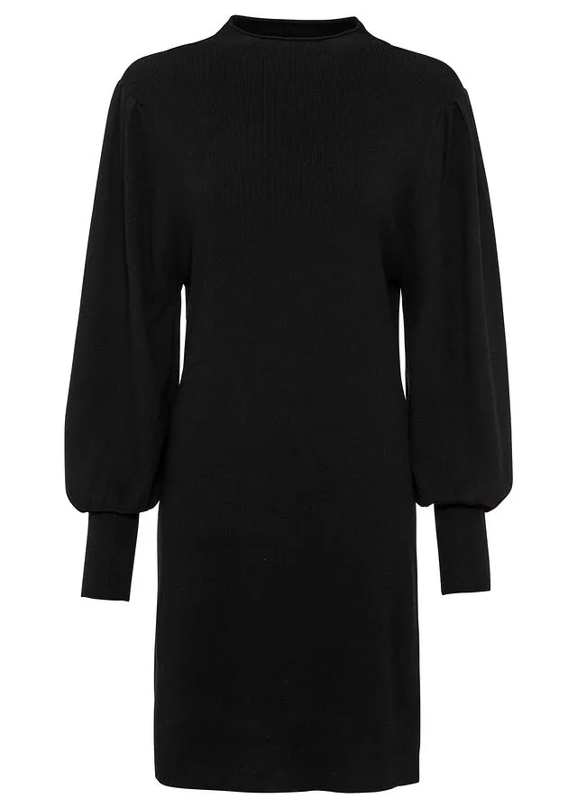 Vestido de punto con mangas de globo Negro