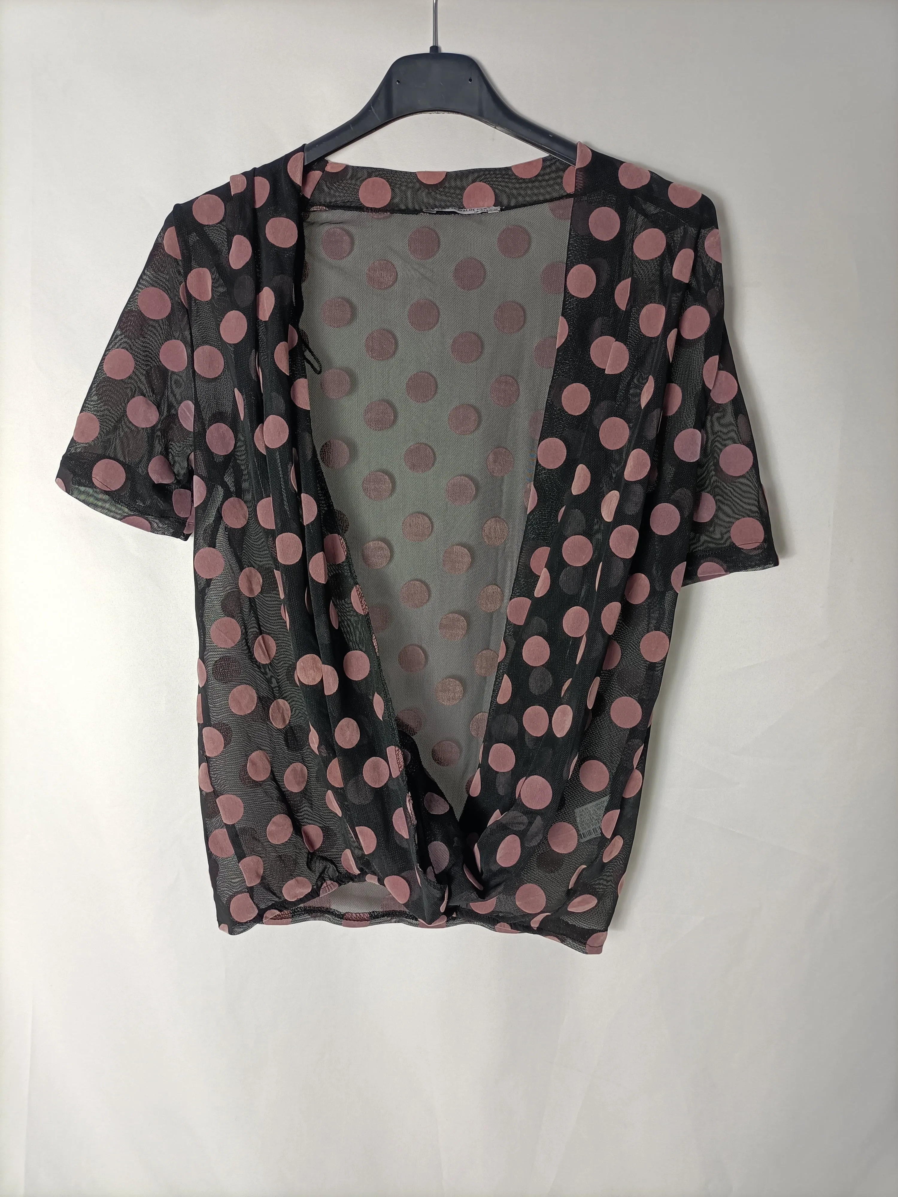 ZARA. Top negro semi transparente lunares. T S